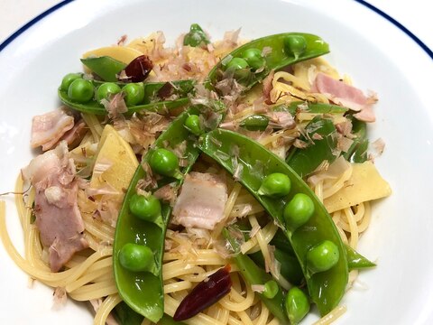 筍とスナップえんどうのペペロンチーノ